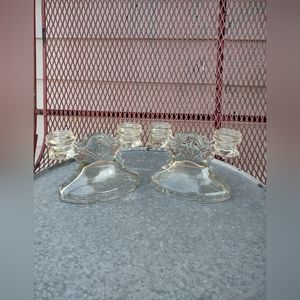 Pair of vintage glass candle holders